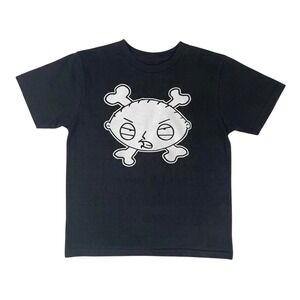 Family Guy Stewie Griffin T-Shirt Women Small Black Excellent Skull Crossbones